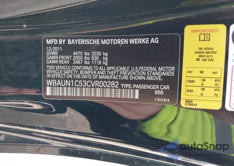 2012 BMW 128I z USA, uszkodzony, nr VIN WBAUN1C53CVR00282